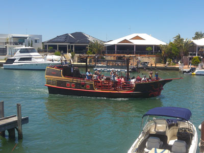 Ahoy there me hearties! The Mandurah Pirate Ship parades past our mandurah Holiday Rental